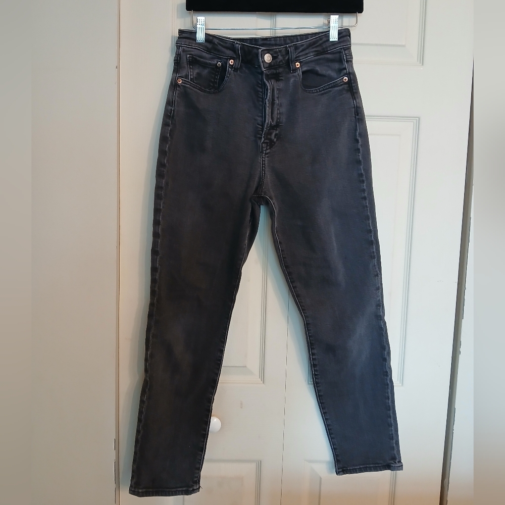 & Denim Grey Ultra High Waist Mom Jeans Size 8